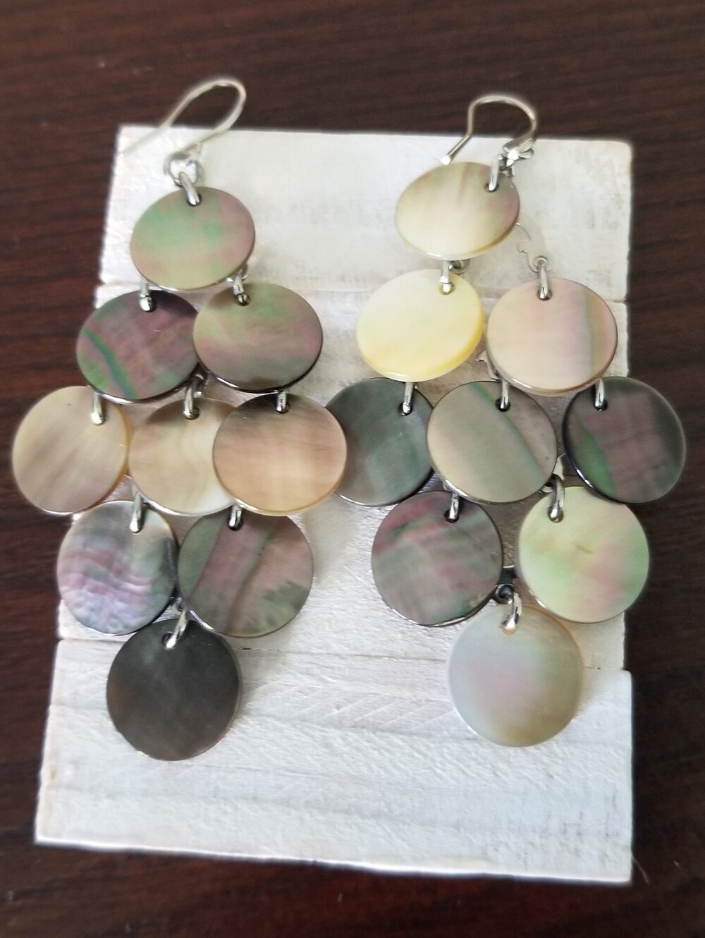Grape Cluster Chandellier Earrings Mother of Pearl Abalone Shell Discs Fishook